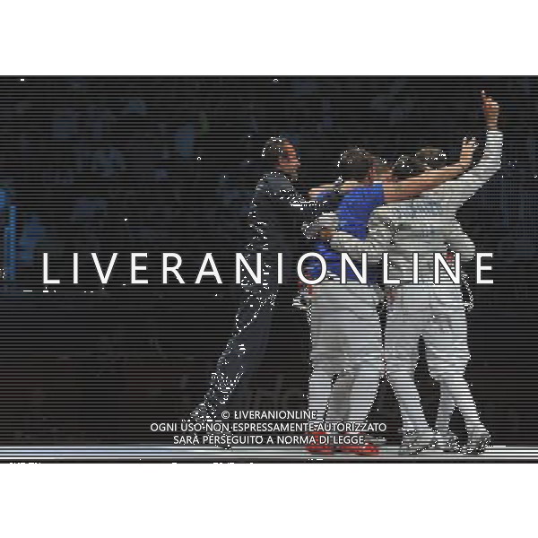 Londra, 03/08/2012. Olimpiadi London 2012. Scherma. L\' Italia battendo la russia vince la medaglia di Bronzo nella sciabola a squadre con Aldo Montano, Diego Occhiuzzi, Luigi Tarantino Luigi Samele. Foto di Simone Ferraro / GMT AG ALDO LIVERANI S A S 