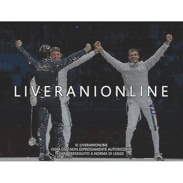 Londra, 03/08/2012. Olimpiadi London 2012. Scherma. L\' Italia battendo la russia vince la medaglia di Bronzo nella sciabola a squadre con Aldo Montano, Diego Occhiuzzi, Luigi Tarantino Luigi Samele. Foto di Simone Ferraro / GMT AG ALDO LIVERANI S A S 