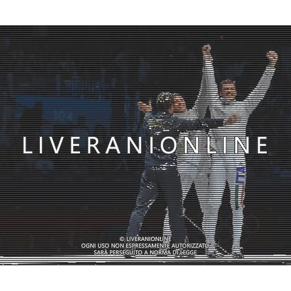 Londra, 03/08/2012. Olimpiadi London 2012. Scherma. L\' Italia battendo la russia vince la medaglia di Bronzo nella sciabola a squadre con Aldo Montano, Diego Occhiuzzi, Luigi Tarantino Luigi Samele. Foto di Simone Ferraro / GMT AG ALDO LIVERANI S A S 