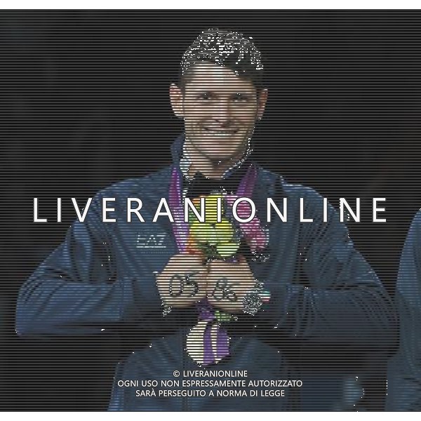 Londra, 03/08/2012. Olimpiadi London 2012. Scherma. L\' Italia battendo la russia vince la medaglia di Bronzo nella sciabola a squadre con Aldo Montano, Diego Occhiuzzi, Luigi Tarantino Luigi Samele. Foto di Simone Ferraro / GMT AG ALDO LIVERANI S A S 