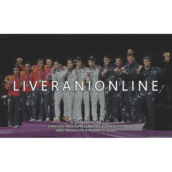 Londra, 03/08/2012. Olimpiadi London 2012. Scherma. L\' Italia battendo la russia vince la medaglia di Bronzo nella sciabola a squadre con Aldo Montano, Diego Occhiuzzi, Luigi Tarantino Luigi Samele. Foto di Simone Ferraro / GMT AG ALDO LIVERANI S A S 
