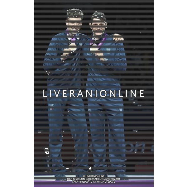 Londra, 03/08/2012. Olimpiadi London 2012. Scherma. L\' Italia battendo la russia vince la medaglia di Bronzo nella sciabola a squadre con Aldo Montano, Diego Occhiuzzi, Luigi Tarantino Luigi Samele. Foto di Simone Ferraro / GMT AG ALDO LIVERANI S A S 