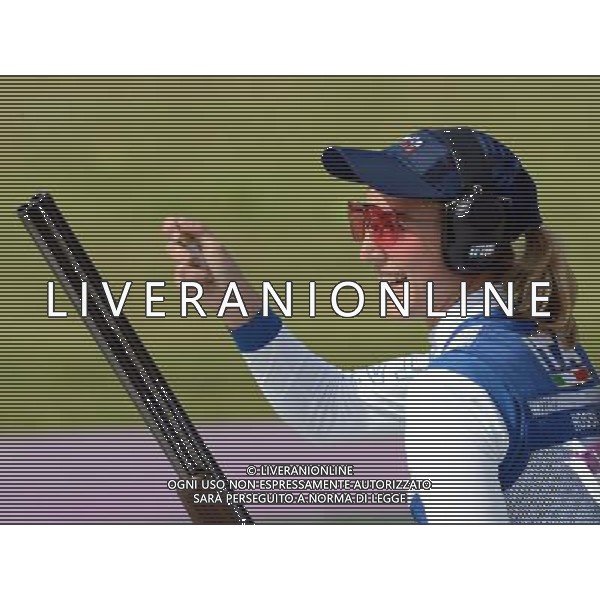 (120804) -- LONDON, Aug. 4, 2012 () -- Jessica Rossi of Italy celebrates after women\'s trap final of shooting, at London 2012 Olympic Games in London, Britain, August 4, 2012. Jessica Rossi won gold medal and set a new world record in this event. (/Yang Zongyou) (zgp) ©PHOTOSHOT/Agenzia Aldo Liverani Sas - ITALY ONLY - GIOCHI OLIMPICI, OLIMPIADI LONDRA 2012