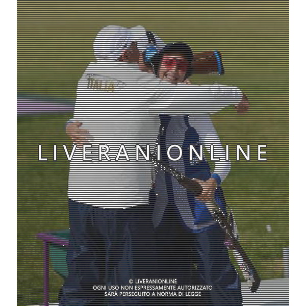 (120804) -- LONDON, Aug. 4, 2012 () -- Jessica Rossi of Italy celebrates after women\'s trap final of shooting, at London 2012 Olympic Games in London, Britain, August 4, 2012. Jessica Rossi won gold medal and set a new world record in this event. (/Yang Lei) (zgp) ©PHOTOSHOT/Agenzia Aldo Liverani Sas - ITALY ONLY - GIOCHI OLIMPICI, OLIMPIADI LONDRA 2012