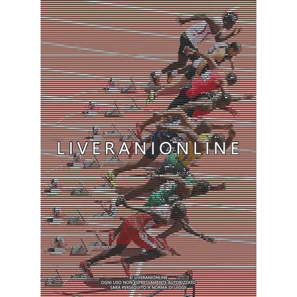 (120804) -- LONDON, Aug. 4, 2012 () -- Usain Bolt (3rd from the bottom) of Jamaica runs during the men\'s 100m round 1 heats at London 2012 Olympic Games, London, Britain, Aug. 4, 2012. Usain Bolt was qualified for the semifinal with a time of 10.09 seconds. (/Li Ming) ©PHOTOSHOT/Agenzia Aldo Liverani Sas - ITALY ONLY - GIOCHI OLIMPICI, OLIMPIADI LONDRA 2012