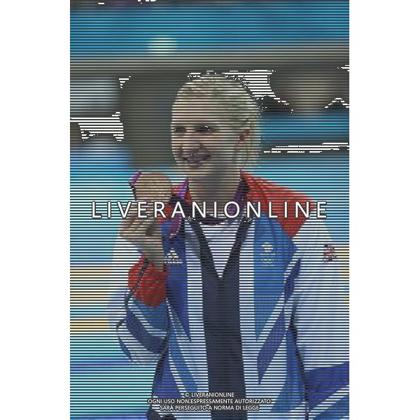 (120803) -- LONDON, Aug. 3, 2012 () -- Bronze medalist Rebecca Adlington of Britain poses at awarding ceremony of women¡¯s 800m freestyle of swimming, at London 2012 Olympic Games in London, Britain, August 3, 2012. (/Fei Maohua) (zgp) ©PHOTOSHOT/Agenzia Aldo Liverani Sas - ITALY ONLY - GIOCHI OLIMPICI, OLIMPIADI LONDRA 2012