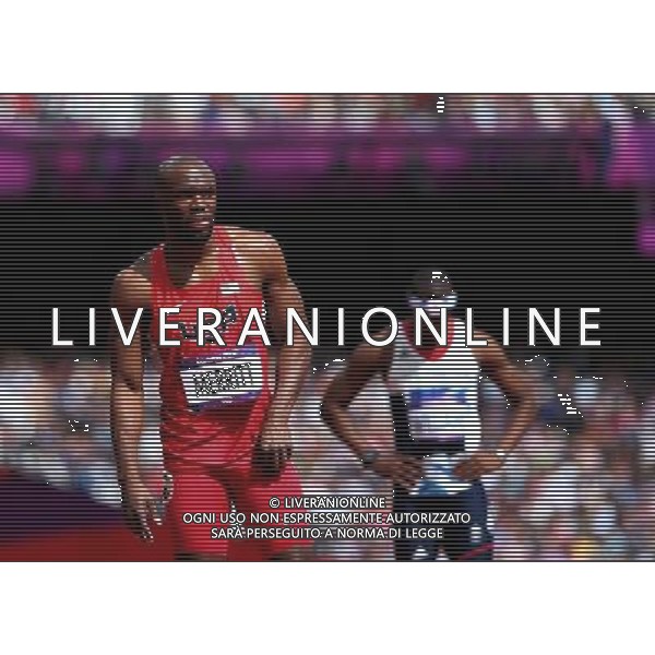 (120804) -- LONDON, Aug. 4, 2012 () -- Defending Olympic champion LaShawn Merritt of the United States prepare for the start of the heat of men\'s 400m event at London 2012 Olympic Games, London, Britain, Aug. 4, 2012. LaShawn Merritt pulled up in the backstretch of his 400-meter preliminary heat. (/Liao Yujie) ©PHOTOSHOT/Agenzia Aldo Liverani Sas - ITALY ONLY - GIOCHI OLIMPICI, OLIMPIADI LONDRA 2012