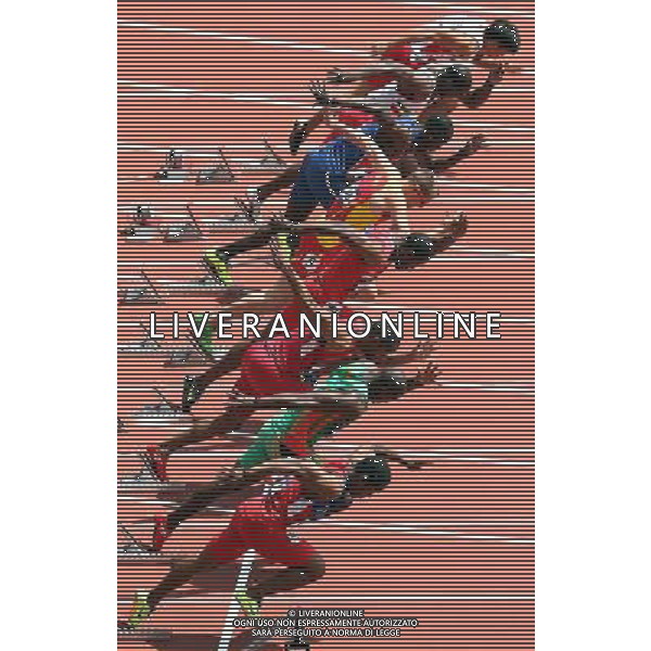 (120804) -- LONDON, Aug. 4, 2012 () -- Athletes start during the men\'s 100m round 1 heats at London 2012 Olympic Games, London, Britain, Aug. 4, 2012. (/Li Ming) ©PHOTOSHOT/Agenzia Aldo Liverani Sas - ITALY ONLY - GIOCHI OLIMPICI, OLIMPIADI LONDRA 2012
