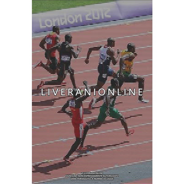 (120804) -- LONDON, Aug. 4, 2012 () -- Usain Bolt (1st R) of Jamaica runs during the men\'s 100m round 1 heats at London 2012 Olympic Games, London, Britain, Aug. 4, 2012. Usain Bolt was qualified for the semifinal with a time of 10.09 seconds. (/Li Ming) ©PHOTOSHOT/Agenzia Aldo Liverani Sas - ITALY ONLY - GIOCHI OLIMPICI, OLIMPIADI LONDRA 2012