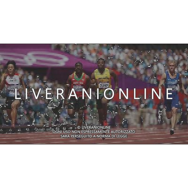 (120804) -- LONDON, Aug. 4, 2012 () -- (L-R) Ryota Yamagata of Japan, Antoine Adams of St.Kitts and Nevis, Yohan Blake of Jamaica, and Marek Niit of Estonia runs during the men\'s 100m round 1 heats at London 2012 Olympic Games, London, Britain, Aug. 4, 2012. (/Liao Yujie) ©PHOTOSHOT/Agenzia Aldo Liverani Sas - ITALY ONLY - GIOCHI OLIMPICI, OLIMPIADI LONDRA 2012