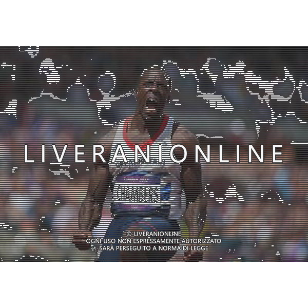 (120804) -- LONDON, Aug. 4, 2012 () -- Dwain Chambers of Britain celebrates after finishing the men\'s 100m round 1 heats at London 2012 Olympic Games, London, Britain, Aug. 4, 2012. Dwain Chambers was qualified for the semifinal with a time of 10.02 seconds. (/Liao Yujie) ©PHOTOSHOT/Agenzia Aldo Liverani Sas - ITALY ONLY - GIOCHI OLIMPICI, OLIMPIADI LONDRA 2012