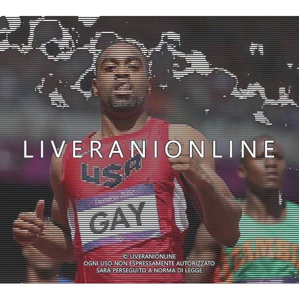(120804) -- LONDON, Aug. 4, 2012 () -- Tyson Gay of the United States acts during the men\'s 100m round 1 heats at London 2012 Olympic Games, London, Britain, Aug. 4, 2012. Tyson Gay was qualified for the semifinal with a time of 10.08 seconds. (/Liao Yujie) ©PHOTOSHOT/Agenzia Aldo Liverani Sas - ITALY ONLY - GIOCHI OLIMPICI, OLIMPIADI LONDRA 2012