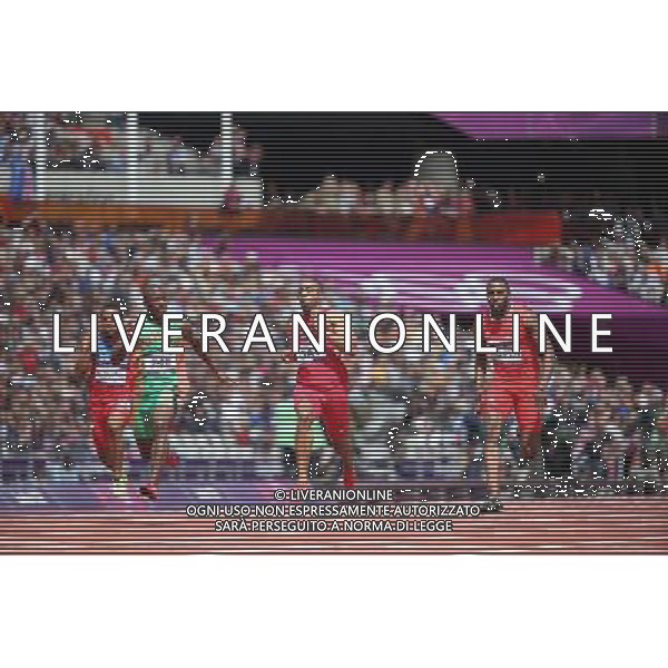 (120804) -- LONDON, Aug. 4, 2012 () -- (R to L) Richard Thompson of Trinidad and Tobago, Tyson Gay of the United States, Gerald Phiri of Zambia and Isidro Montoya of Colombia compete during the men\'s 100m round 1 heats at London 2012 Olympic Games, London, Britain, Aug. 4, 2012. Oscar Pistorius was qualified for the semifinal. (/Liao Yujie) ©PHOTOSHOT/Agenzia Aldo Liverani Sas - ITALY ONLY - GIOCHI OLIMPICI, OLIMPIADI LONDRA 2012