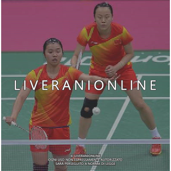 (120804) -- LONDON, Aug. 4, 2012 () -- China\'s Zhao Yunlei (R)/Tian Qing compete during women\'s badminton doubles against Mizuki Fuji/Reika Kakiiwa of Japan, at London 2012 Olympic Games in London, Britain, August 4, 2012. China\'s Zhao Yunlei/Tian Qing won the match 2-0 and claimed the title in this event. (/Chen Xiaowei) (zgp) ©PHOTOSHOT/Agenzia Aldo Liverani Sas - ITALY ONLY - GIOCHI OLIMPICI, OLIMPIADI LONDRA 2012
