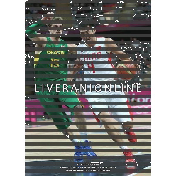 (120804) -- LONDON, Aug. 4, 2012 () -- Players compete during men\'s basketball preliminary round group B match between China and Brazil, at London 2012 Olympic Games in London, Britain, on August 4, 2012. Brazil won 98-59. (/Meng Yongmin) (nxl) ©PHOTOSHOT/Agenzia Aldo Liverani Sas - ITALY ONLY - GIOCHI OLIMPICI, OLIMPIADI LONDRA 2012