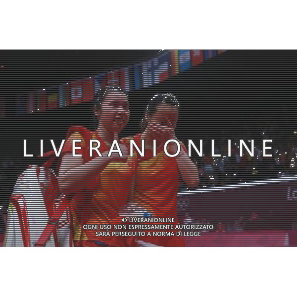(120804) -- LONDON, Aug. 4, 2012 () -- China\'s Zhao Yunlei (R)/Tian Qing react after women\'s badminton doubles against Mizuki Fuji/Reika Kakiiwa of Japan, at London 2012 Olympic Games in London, Britain, August 4, 2012. China\'s Zhao Yunlei/Tian Qing won the match 2-0 and claimed the title in this event. (/Ren Zhenglai) (zgp) ©PHOTOSHOT/Agenzia Aldo Liverani Sas - ITALY ONLY - GIOCHI OLIMPICI, OLIMPIADI LONDRA 2012
