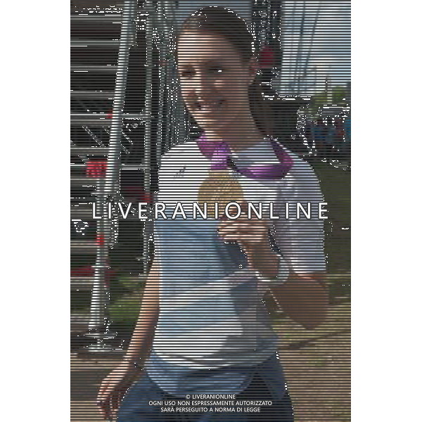 Team Pursuit Cycling Gold medalist Dani King poses with her Olympic Gold Medal at The BT London Live Opening Ceremony Concert, Hyde Park, London, England, UK on 5th August 2012. *WORLD RIGHTS* /PHOTOSHOT/AG ALDO LIVERANI SAS - ITALY ONLY -