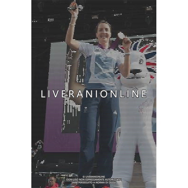 Team Pursuit Cycling Gold medalist Dani King poses with her Olympic Gold Medal at The BT London Live Opening Ceremony Concert, Hyde Park, London, England, UK on 5th August 2012. *WORLD RIGHTS* /PHOTOSHOT/AG ALDO LIVERANI SAS - ITALY ONLY -