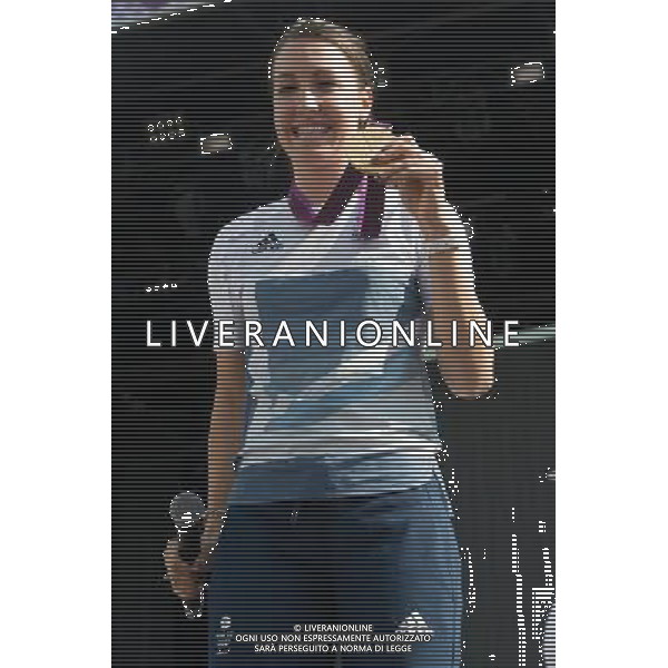 Team Pursuit Cycling Gold medalist Dani King poses with her Olympic Gold Medal at The BT London Live Opening Ceremony Concert, Hyde Park, London, England, UK on 5th August 2012. *WORLD RIGHTS* /PHOTOSHOT/AG ALDO LIVERANI SAS - ITALY ONLY -