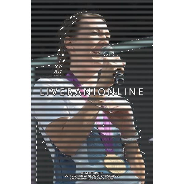Team Pursuit Cycling Gold medalist Dani King poses with her Olympic Gold Medal at The BT London Live Opening Ceremony Concert, Hyde Park, London, England, UK on 5th August 2012. *WORLD RIGHTS* /PHOTOSHOT/AG ALDO LIVERANI SAS - ITALY ONLY -