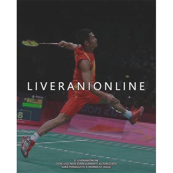 (120805) -- LONDON, Aug. 5, 2012 () -- China\'s Lin Dan comeptes during men\'s badminton singles gold medal match against Lee Chong Wei of Malaysia, at London 2012 Olympic Games in London, Britain, August 5, 2012. China\'s Lin Dan won gold medal in this event. (/Ren Zhenglai) (zgp) /PHOTOSHOT/AG ALDO LIVERANI SAS - ITALY ONLY -