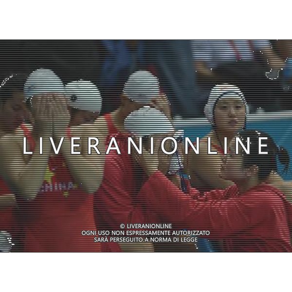 (120805) -- LONDON, Aug. 5, 2012 () -- Players of China react during the women\'s quarterfinal match of Water Polo between China and Australia at London 2012 Olympic Games, London, Britain, Aug. 5, 2012. Australia won the match 20-18. (/Zeng Yi) /PHOTOSHOT/AG ALDO LIVERANI SAS - ITALY ONLY -