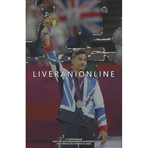 (120805) -- LONDON, Aug. 5, 2012 () -- Silver medalist Louis Smith of Britain attends victory ceremony of men\'s pommel horse contest of Gymnastics Artistic event, at London 2012 Olympic Games in London, Britain, on August 5, 2012. (/Shen Bohan) (nxl) /PHOTOSHOT/AG ALDO LIVERANI SAS - ITALY ONLY -