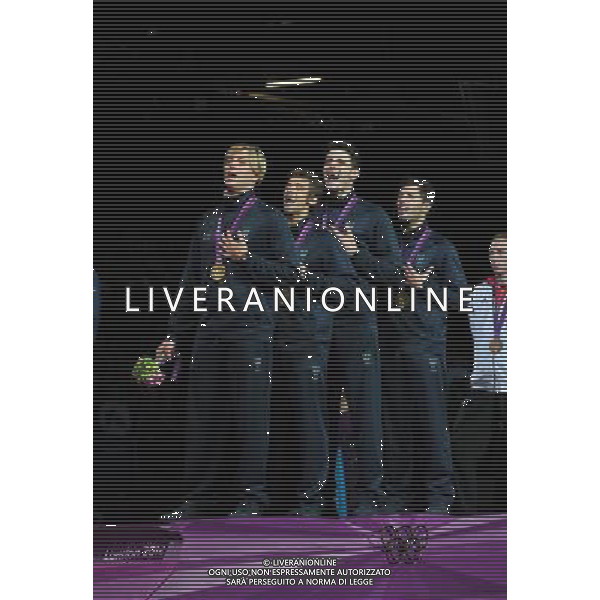 Londra, 05/08/2012. Olimpiadi London 2012. Scherma. Andrea CassarÌÊ, Valerio Aspromonte, Andrea Baldini e Giorgio Avola vincono la medaglia d\' Oro nel Fioretto a Squadre battendo il Giappone per 45-39. Foto di Ferdinando Mezzelani / GMT /AGENZIA ALDO LIVERANI SAS