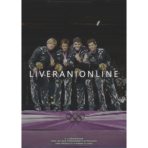 Londra, 05/08/2012. Olimpiadi London 2012. Scherma. Andrea CassarÌÊ, Valerio Aspromonte, Andrea Baldini e Giorgio Avola vincono la medaglia d\' Oro nel Fioretto a Squadre battendo il Giappone per 45-39. Foto di Ferdinando Mezzelani / GMT /AGENZIA ALDO LIVERANI SAS