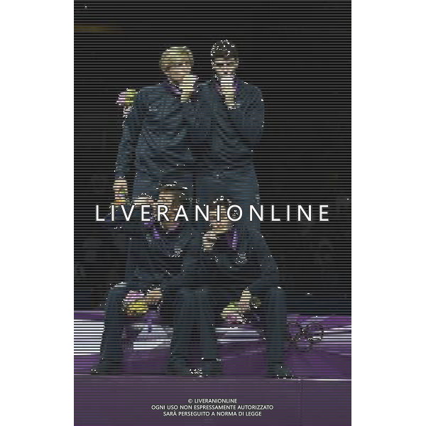 Londra, 05/08/2012. Olimpiadi London 2012. Scherma. Andrea CassarÌÊ, Valerio Aspromonte, Andrea Baldini e Giorgio Avola vincono la medaglia d\' Oro nel Fioretto a Squadre battendo il Giappone per 45-39. Foto di Ferdinando Mezzelani / GMT /AGENZIA ALDO LIVERANI SAS