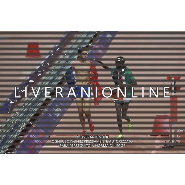 Mahiedine Mekhissi-Benabbad(L) France silver medalist with Ezekiel Kemboi Kenya winner of Gold in the men\'s 3000m steeplechase final. Olympic Stadium, Olympic Park, Stratford. London AG ALDO LIVERANI S A S ONLY ITALY