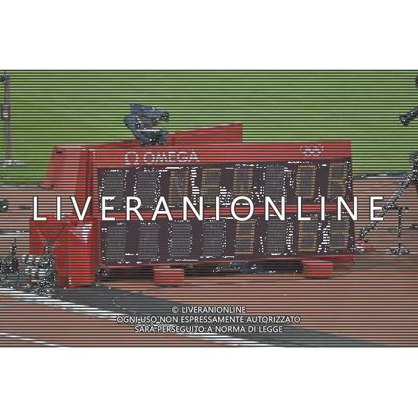 Usain Bolt\'s newOlympic record time for the Men\'s 100m showing on a time board. Olympic Stadium, Olympic Park, Stratford. London AG ALDO LIVERANI S A S ONLY ITALY