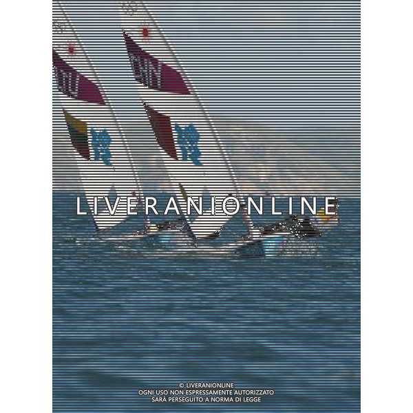 (120806) -- LONDON, Aug. 6, 2012 () -- China\'s Xu Lijia (front) competes during women\'s laser radial race of sailing event, at London 2012 Olympic Games, London, Britain, Aug. 6, 2012. China\'s Xu Lijia won gold medal. (/Gong Lei)(zgp) AG ALDO LIVERANI S A S ONLY ITALY