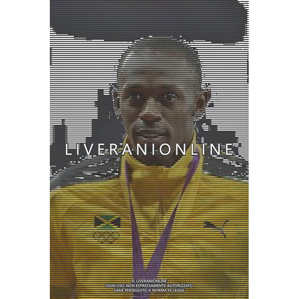 Usain Bolt (Jamaica) Gold medalist Men\'s 100m. Olympic Stadium, Olympic Park, Stratford. London AG ALDO LIVERANI S A S ONLY ITALY
