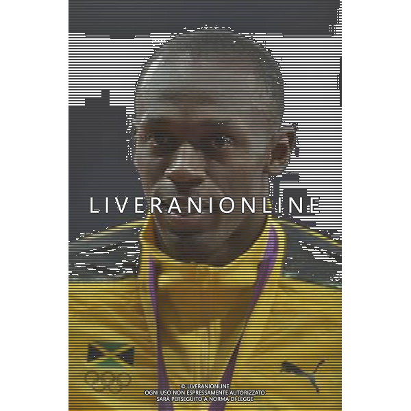 Usain Bolt (Jamaica) Gold medalist Men\'s 100m. Olympic Stadium, Olympic Park, Stratford. London AG ALDO LIVERANI S A S ONLY ITALY