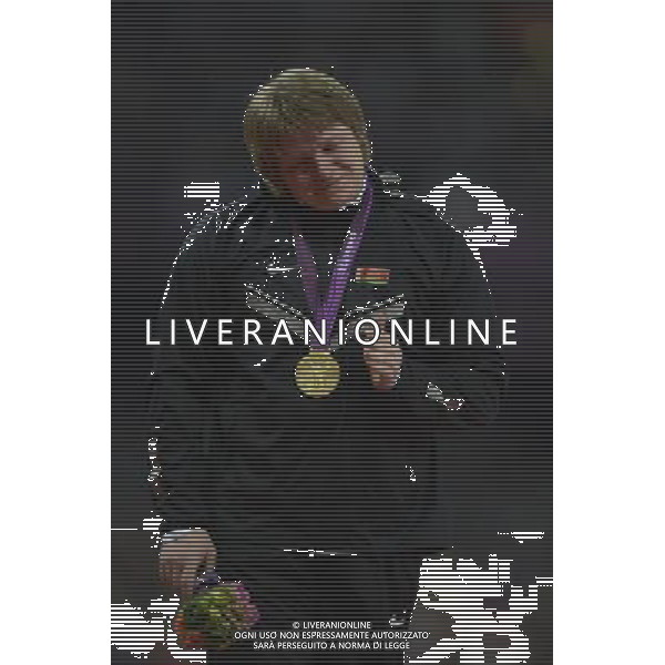 Nadzeya Ostapchuk (Belarus) gold medalist Women\'s Shot Putt. Olympic Stadium, Olympic Park, Stratford. London AG ALDO LIVERANI S A S ONLY ITALY