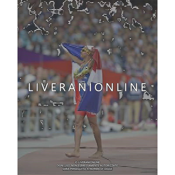 Felix Sanchez (Dominican Republic) winner of the men\'s 400m hurdles final. Olympic Stadium, Olympic Park, Stratford. London AG ALDO LIVERANI S A S ONLY ITALY