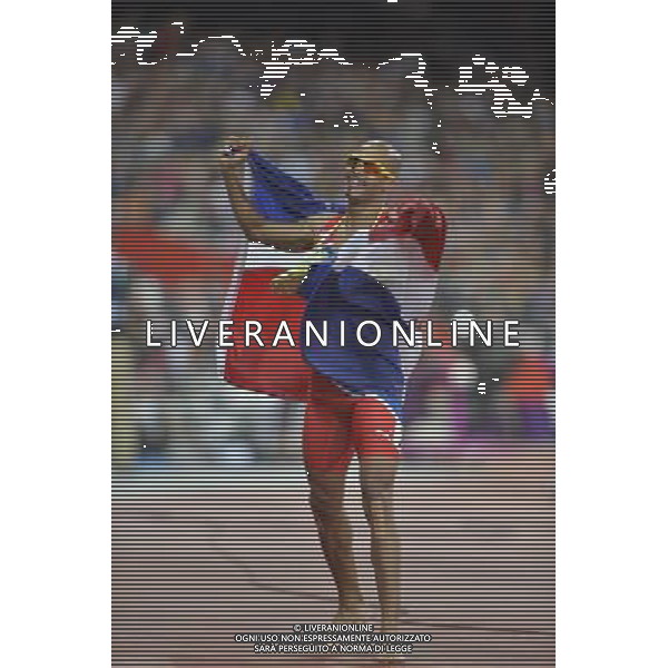 Felix Sanchez (Dominican Republic) winner of the men\'s 400m hurdles final. Olympic Stadium, Olympic Park, Stratford. London AG ALDO LIVERANI S A S ONLY ITALY