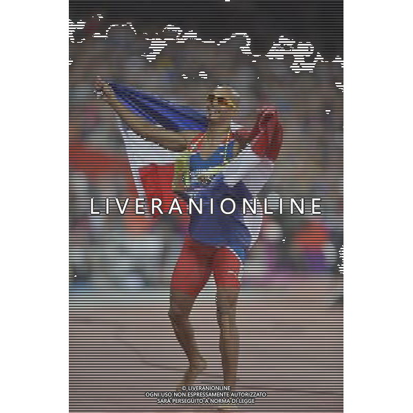 Felix Sanchez (Dominican Republic) winner of the men\'s 400m hurdles final. Olympic Stadium, Olympic Park, Stratford. London AG ALDO LIVERANI S A S ONLY ITALY