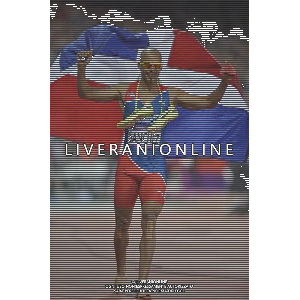 Felix Sanchez (Dominican Republic) winner of the men\'s 400m hurdles final. Olympic Stadium, Olympic Park, Stratford. London AG ALDO LIVERANI S A S ONLY ITALY