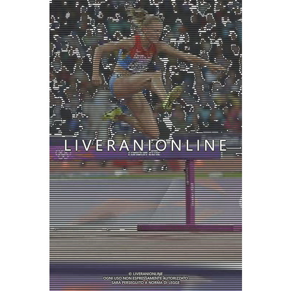 Yuliya Zaripova (Russia) winner of the women\'s 3000m steeplechase. Olympic Stadium, Olympic Park, Stratford. London AG ALDO LIVERANI S A S ONLY ITALY