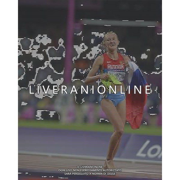 Yuliya Zaripova (Russia) winner of the women\'s 3000m steeplechase. Olympic Stadium, Olympic Park, Stratford. London AG ALDO LIVERANI S A S ONLY ITALY