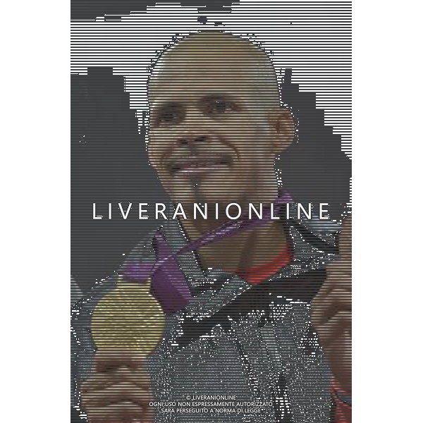 Felix Sanchez (Dominican Republic) Gold medalist men\'s 400m hurdles. Olympic Stadium, Olympic Park, Stratford. London AG ALDO LIVERANI S A S ONLY ITALY