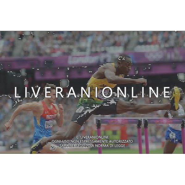 (120807) -- LONDON, Aug. 7, 2012 () -- Hansle Parchment of Jamaica competes during men\'s 110m hurdles heat at London 2012 Olympic Games, London, Britain, Aug. 7, 2012. (/Li Gang)(zgp) AG ALDO LIVERANI S A S ONLY ITALY