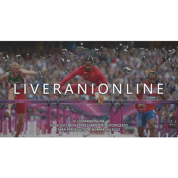 (120807) -- LONDON, Aug. 7, 2012 () -- Jason Richardson of USA competes during men\'s 110m hurdles heat at London 2012 Olympic Games, London, Britain, Aug. 7, 2012. (/Liao Yujie)(zgp) AG ALDO LIVERANI S A S ONLY ITALY