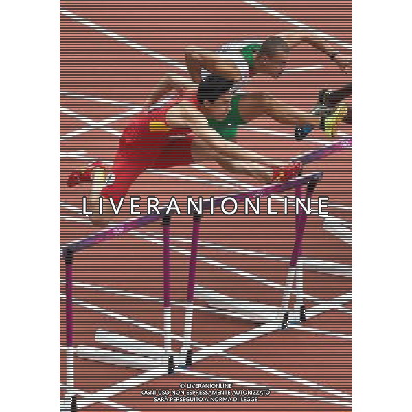(120807) -- LONDON, Aug. 7, 2012 () -- China\'s Liu Xiang fails to clear the first hurdle during men\'s 110m hurdles heat at London 2012 Olympic Games, London, Britain, Aug. 7, 2012. Liu Xiang tumbled and was disqualified for semifinal.(/Fei Maohua)(zgp) AG ALDO LIVERANI S A S ONLY ITALY