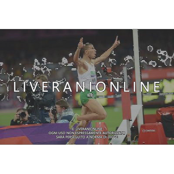 (120807) -- LONDON, Aug. 7, 2012 () -- Taoufik Makhloufi of Algeria celebrates aftetr winning in men\'s 1500m final contest, at London 2012 Olympic Games in London, Britain, on August 7, 2012. Taoufik Makhloufi of Algeria won gold medal. (/Yang Zongyou) (nxl) AG ALDO LIVERANI S A S ONLY ITALY