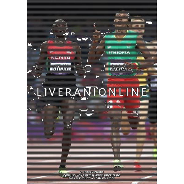 (120807) -- LONDON, Aug. 7, 2012 () -- Mohammed Aman of Ethiopia (R, front) celebrates after finishing the men\'s 800m semifinals competition at London 2012 Olympic Games, London, Britain, Aug. 7, 2012. Mohammed Aman finished with a time of 1:44.34 and qualified for the final. (/Liao Yujie) AG ALDO LIVERANI S A S ONLY ITALY