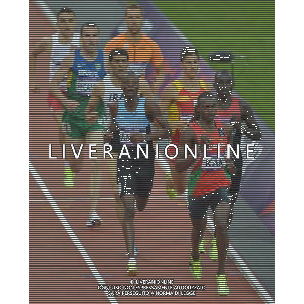 (120807) -- LONDON, Aug. 7, 2012 () -- Abubaker Kaki of Sudan (front) runs during the men\'s 800m semifinals heat 1 competition at London 2012 Olympic Games, London, Britain, Aug. 7, 2012. Kaki finished with a time of 1:44.51 and qualified for the final. (/Chen Xiaowei) AG ALDO LIVERANI S A S ONLY ITALY