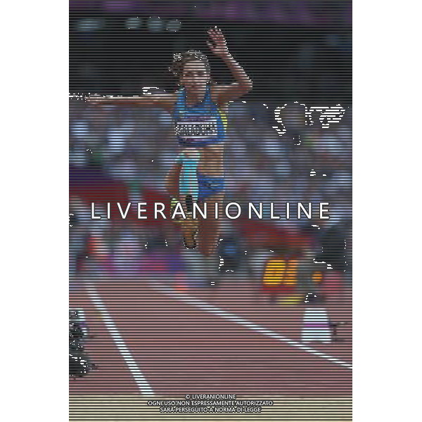 (120805) -- LONDON, Aug. 5, 2012 () -- Olha Saladuha of Ukraine competes during women\'s triple jump final contest, at London 2012 Olympic Games in London, Britain, on August 5, 2012. Olha Saladuha of Ukraine won bronze medal. (/Wang Lili) (nxl) AG ALDO LIVERANI S A S ONLY ITALY